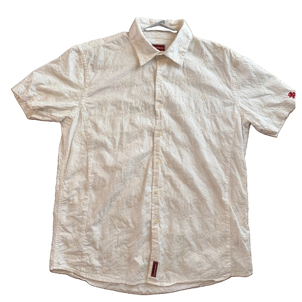 Vintage 2004 Tommy Hilfiger Red Label Shirt L White Embroidered Floral Y2K